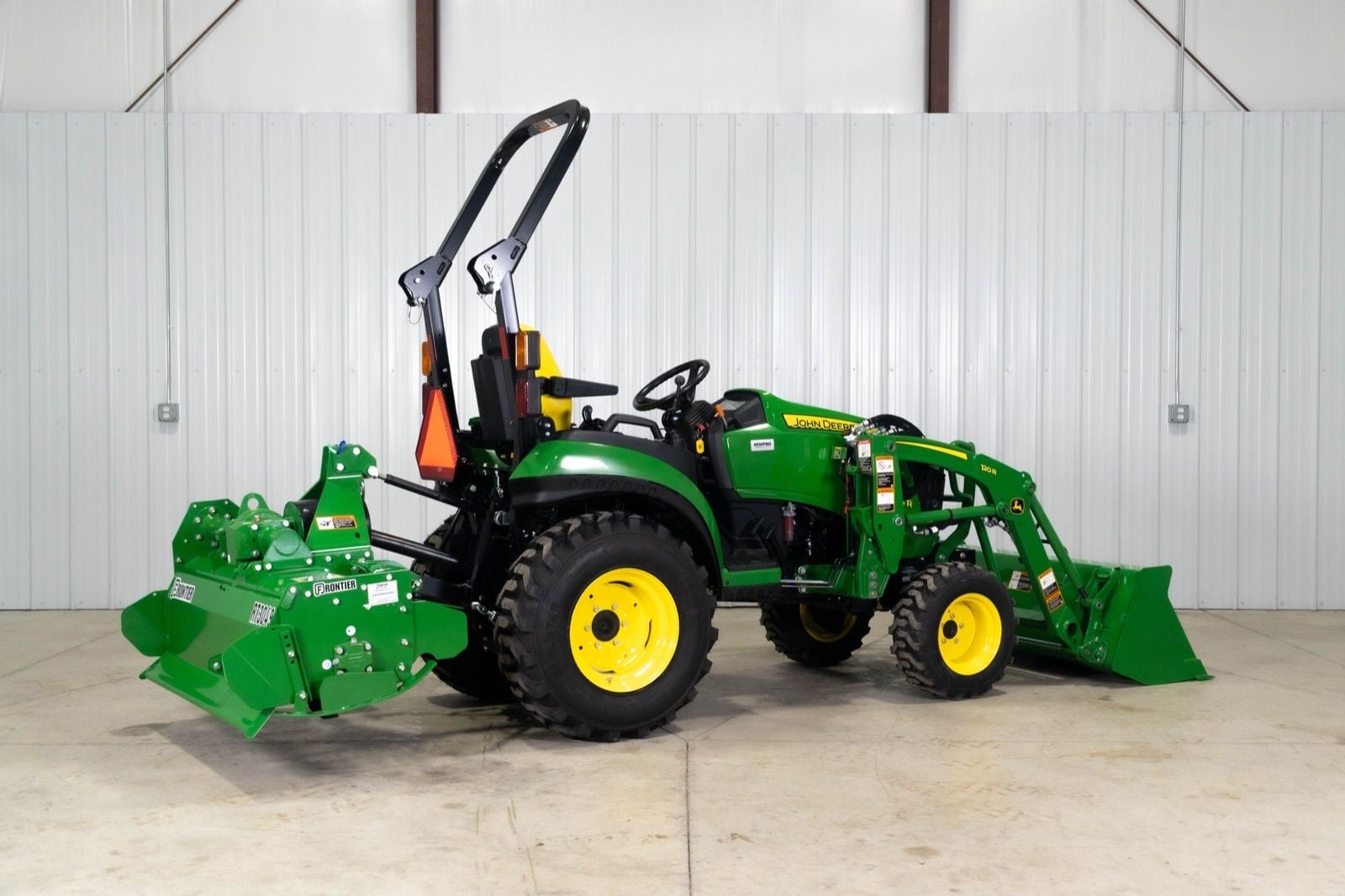 John Deere 2025R with a 120R loader and RT3049 tiller